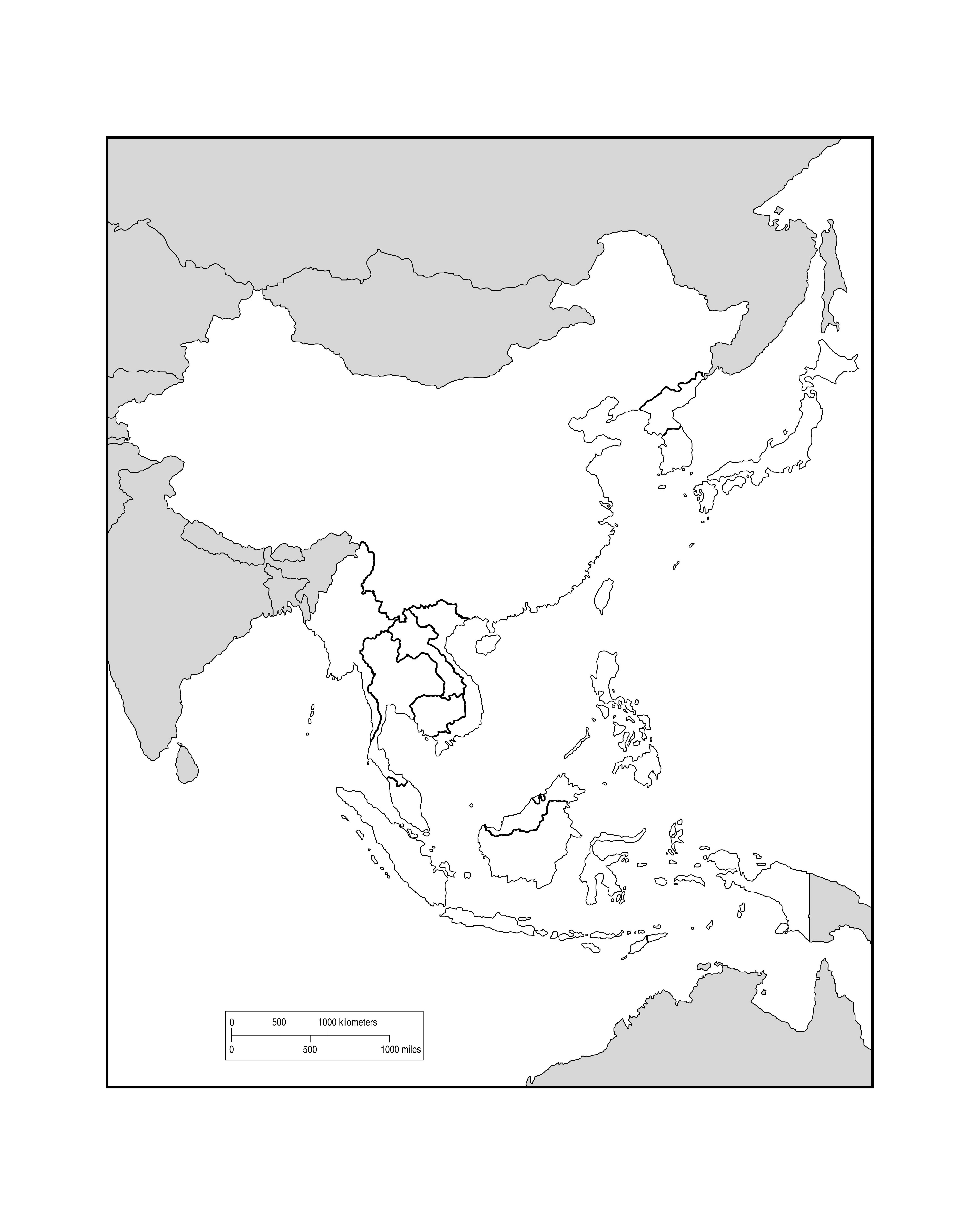 Map Of Asia Countries Black And White 